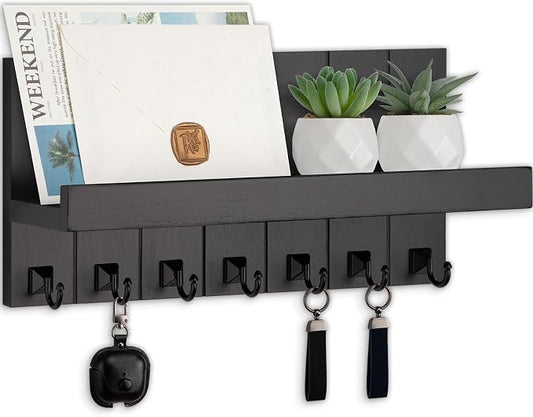 Key Holder for Wall, Decorative Key Holder with Shelf, Key and Mail Holder Wall Mount, Farmhouse Decor with 7 Key Hooks for Keys, Coats, ect.