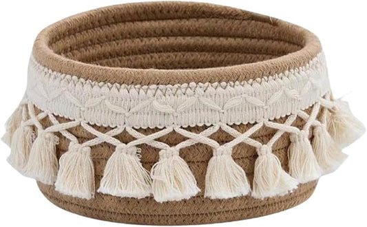 predolo Sundries Storage Basket Rope Handwoven Decorative Organizer Multipurpose Basket Suitable for Living Room Bedside Table Pantry, S 15cmx15cmx8cm