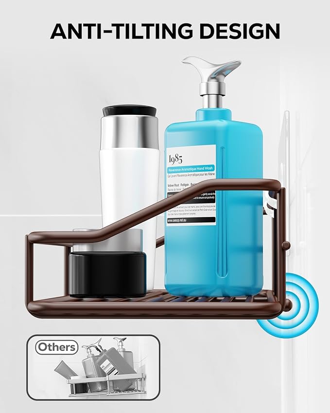 Nieifi Shower Caddy Shelf with Hooks Storage Rack Organizer Adhesive Stainless Steel without Drilling for Bathroom, Lavatory, Washroom, Restroom, Shower, Toilet, Kitchen (Brown, 3 Pack)