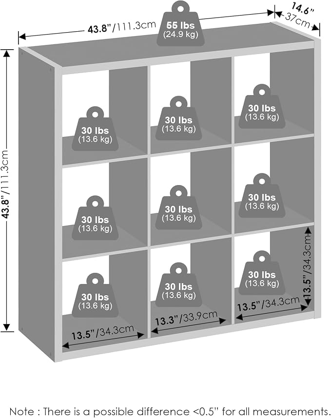 Furinno Simple Cube Storage Organizer, 9-Cube Display Shelf, Open Back Shelving Unit, Storage Shelves, Extra Thick Frame, for Organization and Storage, Living Room, Home Office, White