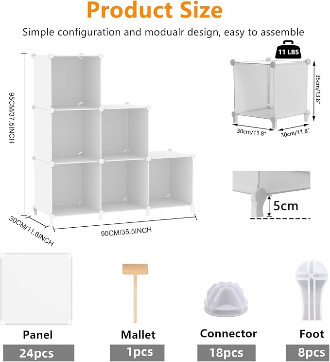AWTATOS Closet Organizers and Storage, 6 Cube Storage Organizer, White | Portable Closet Storage Shelves, DIY Stackable Storage Cube Book Shelf, Plastic Clothes Organizer Shelving for Bedroom, Home