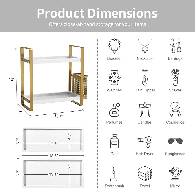 Bathroom Counter Organizer with Basket, Perfume,Makeup Organizers for Vanity,Storage Organizers for Bathroom, Kitchen, Dresser（White）