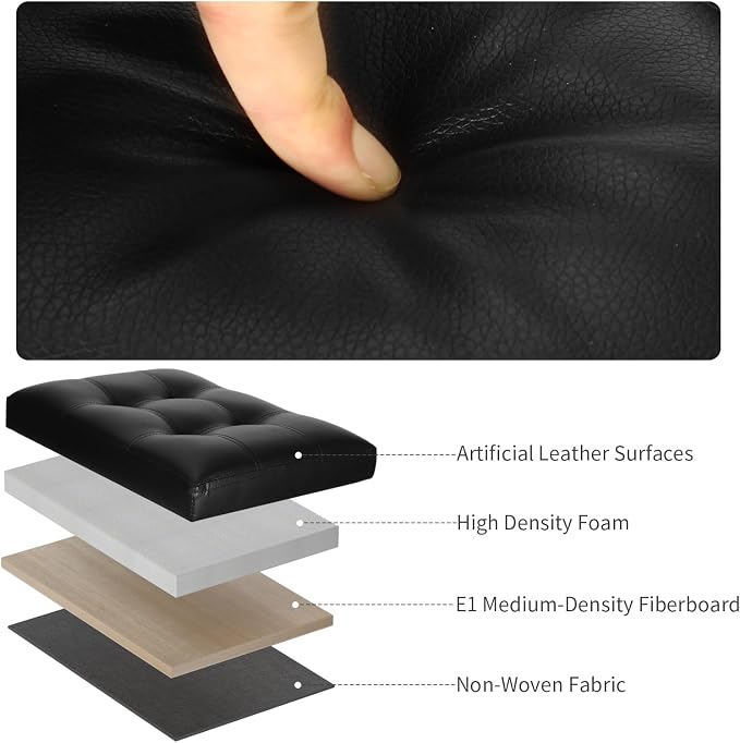 Storage Ottoman Foot Rest Stool with Thicker Foam Padded Seat. Foldable Leather Footstool Bench. Small Ottoman with Storage for Living Room Bedroom Coffee Table 350 lbs, 17x13x13in, Black. | Foldable Leather Foot Stool with Storage, Small Ottoman with ...