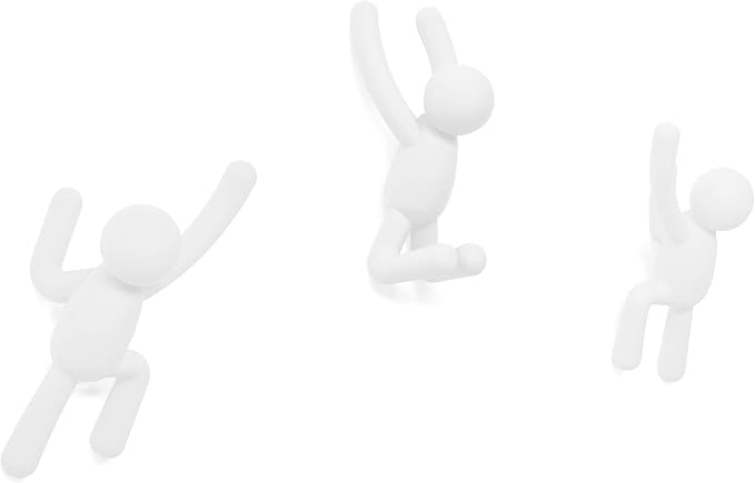 Umbra Buddy Wall Hooks, Decorative Wall Mount Coat Hooks, Set of 3, White | Easy install with hardware, holds 5lbs per hook, entryway bedroom bathroom dorm, playful hanging storage, recycled plastic