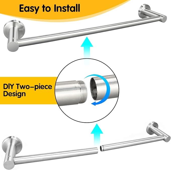 23 Inch Brushed Nickel Towel Bar, Two-Piece Assembly Design | Stainless Steel Towel Rack for Bathroom Wall Mounted