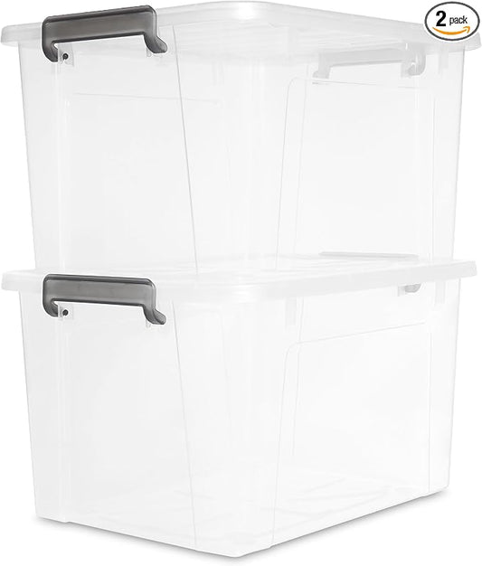 Citylife 44.4 QT Plastic Storage Bins with Latching Lids Stackable Storage Containers for Organizing Large Clear Storage Box for Garage, Closet, Classroom, Kitchen, 2 Packs