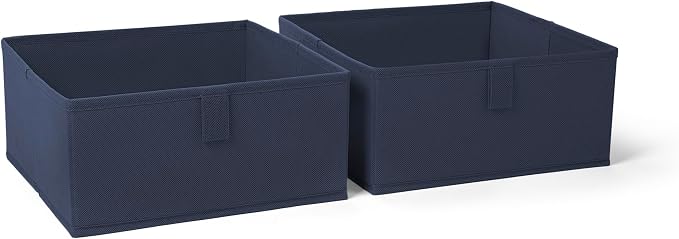 RiverRidge Folding Storage Bins - 2-pack of 5in Tall Navy Cubes | Fabric Bins, Set of 2 Storage Cubes, Pull-tab Handles, Playroom Closet Organizer, Collapsible Cubby with Bottom Board Insert