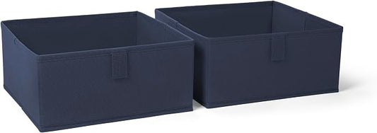 RiverRidge Folding Storage Bins - 2-pack of 5in Tall Navy Cubes | Fabric Bins, Set of 2 Storage Cubes, Pull-tab Handles, Playroom Closet Organizer, Collapsible Cubby with Bottom Board Insert