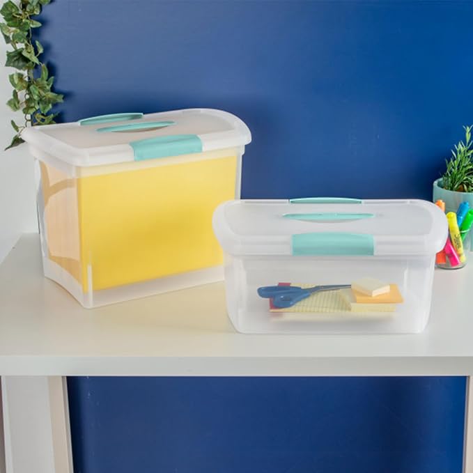 Sterilite Medium Nesting ShowOffs, Stackable Small Storage Bin with Latching Lid and Handle, Plastic Container to Organize Home, Clear, 24-Pack