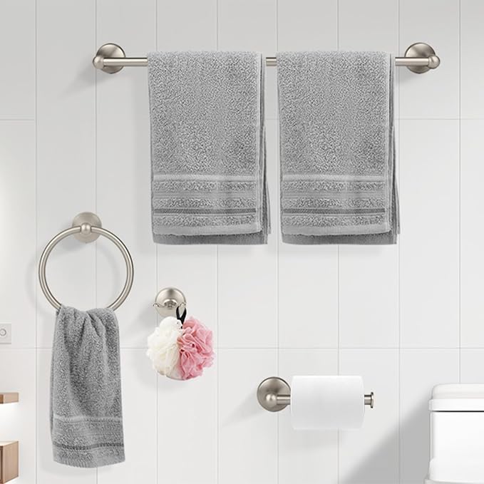 4-Piece Brushed Nickel Bathroom Hardware Accessories Set, 24 Inch Towel Bar, Towel Rack, Bathroom Towel Holder