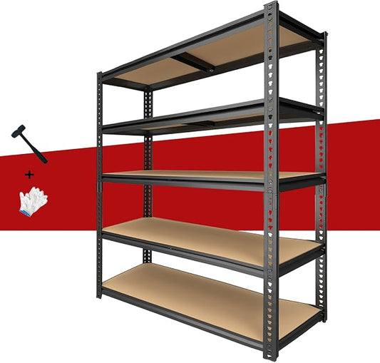Heavy Duty Garage Shelving,5-Tier Metal Storage Shelves,2400LBS Shelving Unit,Adjustable Shelving Rack, Standing Shelf Units for Garage Storage Warehouse,28''×12''×60''
