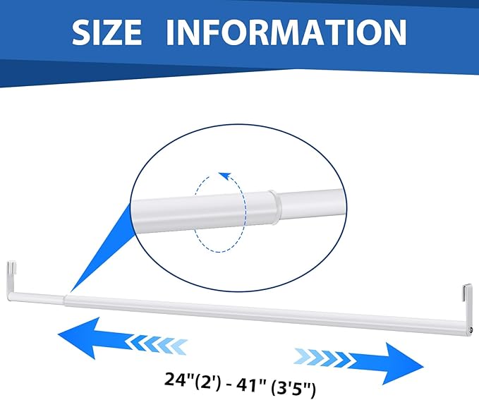 Expandable Closet Rod for Wire Shelf Hanging Clothes Adjustable Heavy Duty Closet Hanging Rod Extender Heavy Duty Hanger Bar Metal Poles for Wardrobes Hanger, 1 Pack (24-41 Inch,White)