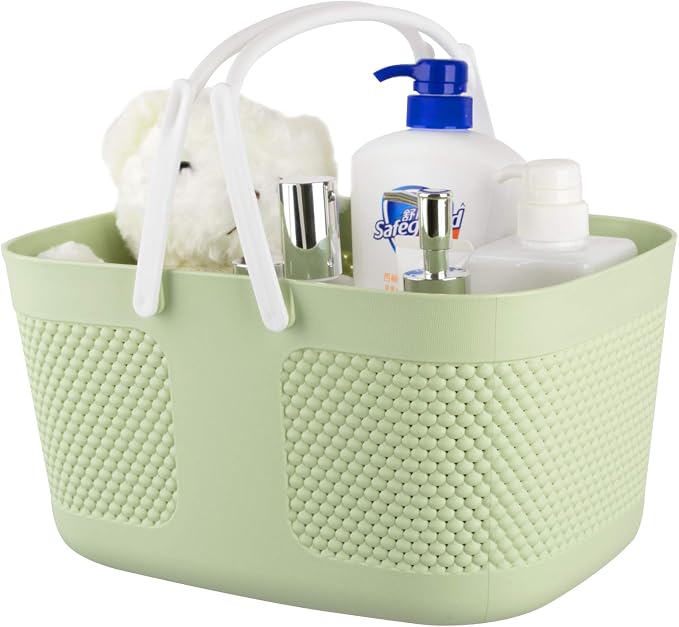 rejomiik Portable Plastic Shower Caddy Basket Organizer with Handles, Green | Large Capacity Storage Tote for Bathroom, College Dorm Essentials, Bath Toy Storage, Kitchen