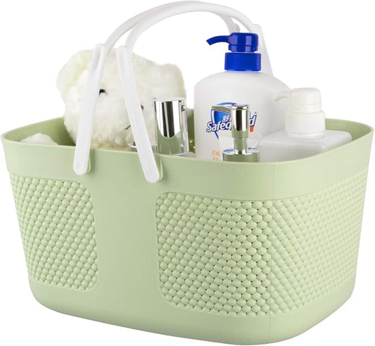 rejomiik Portable Plastic Shower Caddy Basket Organizer with Handles, Green | Large Capacity Storage Tote for Bathroom, College Dorm Essentials, Bath Toy Storage, Kitchen