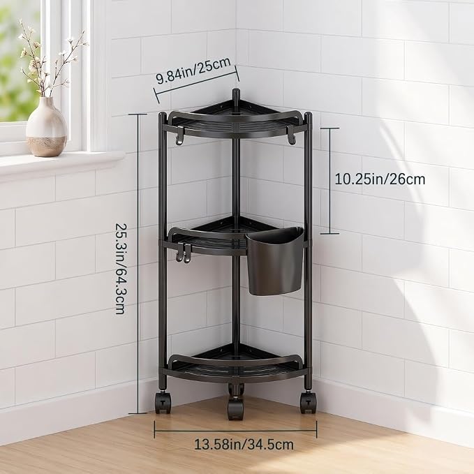 ZVZM Corner Shower Caddy Standing, 3 Tier Bathroom Shower Shelves Organizer Storage with Toothbrush Holder and 4 Hooks, Large Capacity Corner Shelf for Bathroom, Kitchen