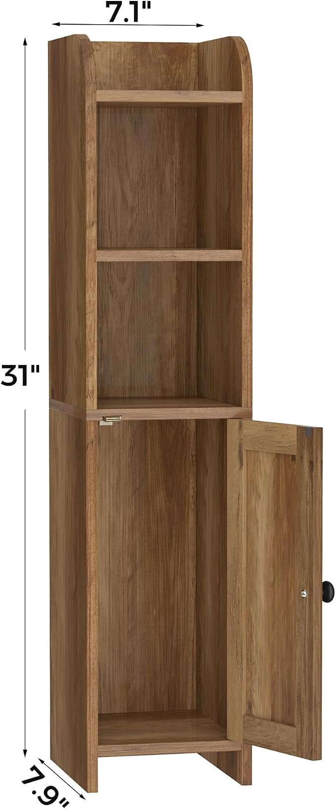Homhedy Small Bathroom Storage Cabinet, Narrow Toilet Paper Cabinet | Corner Floor Cabinet with Door and Shelves, Slim Bathroom Cabinet for Small Spaces, 7.9" D x 7.1" W x 31" H, Rustic Walnut