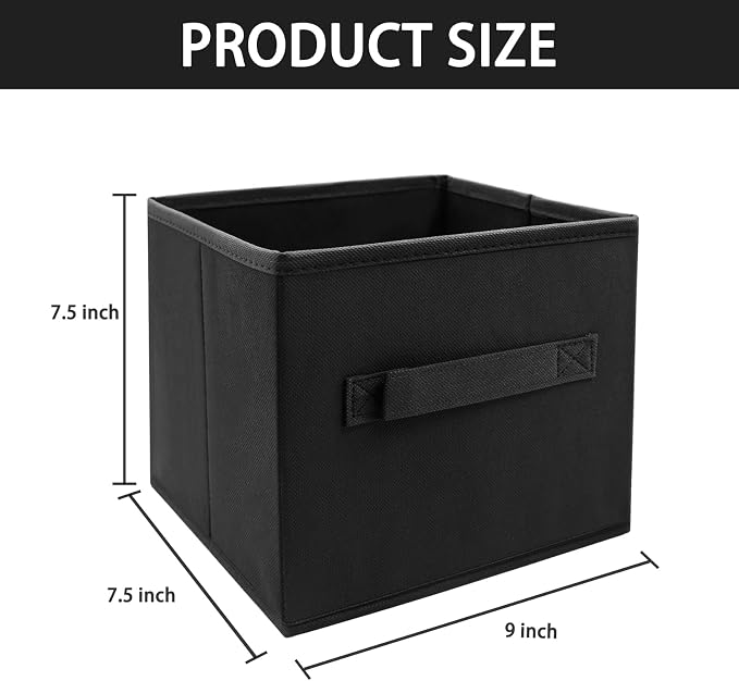 Kids Storage Bins 9.0"x7.5"x7.5" Small Size Fabirc Foldable Closet Toy Organizer Collapsible Cloth Black