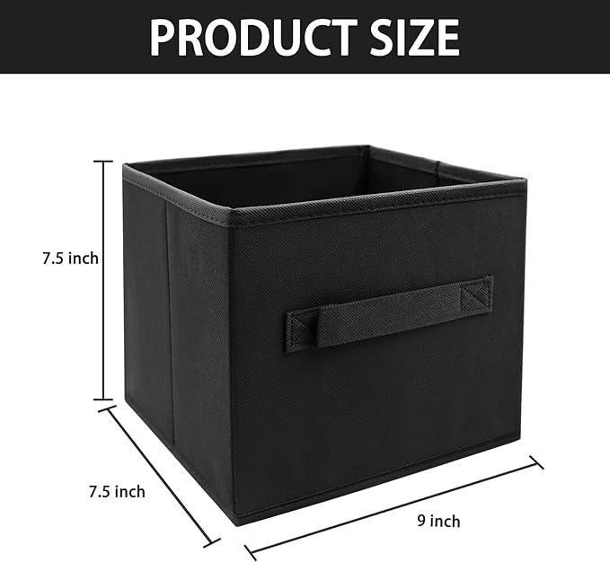 EBIGIC Black Storage Bins 9.0"x7.5"x7.5" Small Size Fabirc Foldable Closet Toy Organizer Collapsible Cloth