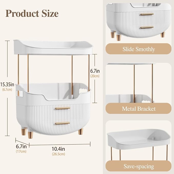 caktraie 4-Tier Makeup Organizer Bathroom Countertop Storage White | Versatile Storage for Vanity, Desk, Bedroom, Holds Lipstick, Perfume, Skincare, Mask, Cosmetics