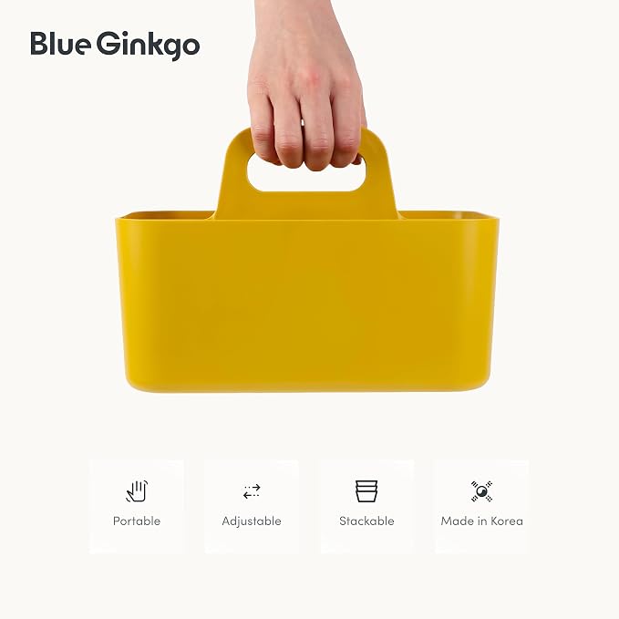 BLUE GINKGO Stackable Organizer Caddy, Rectangle, Yellow, Made in Korea | Portable. Adjustable. Home, Office & School Storage.