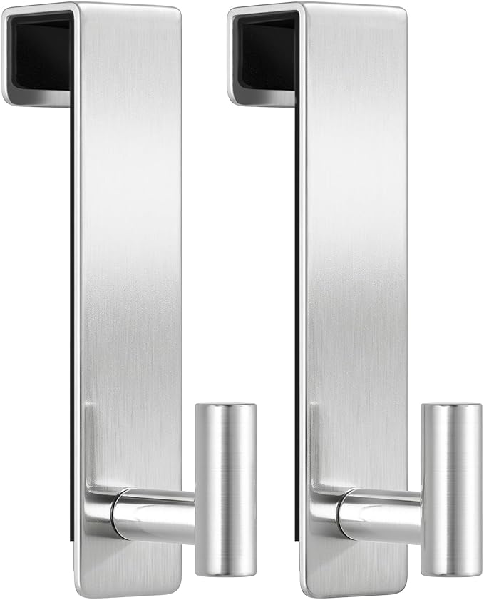 WUIVIUT Heavy Duty Over Door Hooks - Fits 1.77" Wide Hanger, Towel Door Hook for Clothes, Robe, Coats, Bags (Silvery, T Shape 2 Pack, Fits 1-3/4'' Thick)