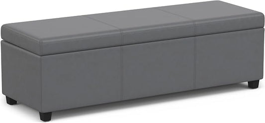 SIMPLIHOME Avalon 60" Wide Fabric Storage Ottoman in Midnight Black | Contemporary lift-top ottoman with high-density foam; rectangle storage bench or coffee table for living room or entryway.