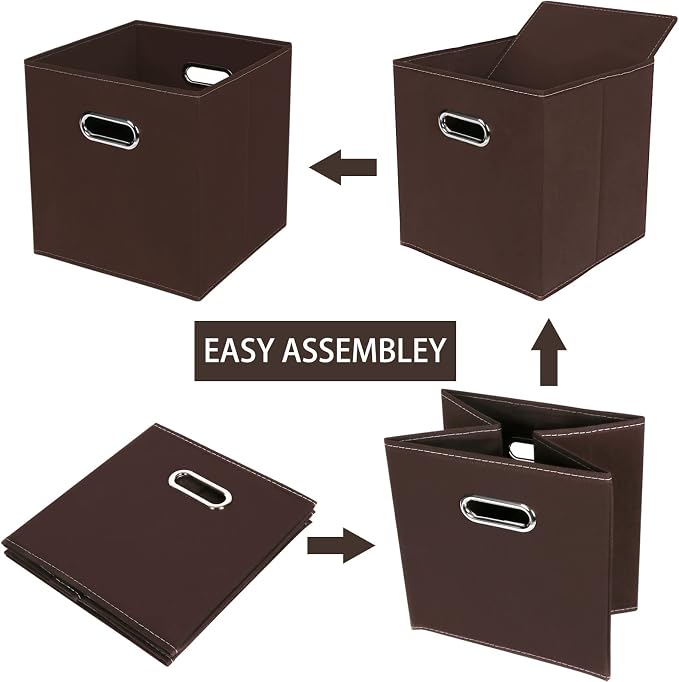 Fabric Cloth Storage Bins,Fabric Cube Bins Organizer with Dual Handles Foldable Cube Storage Baskets for Home Bedroom Storage,Set of 3,(Coffee)
