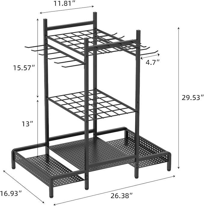 Organizer Yard Tool Storage Rack,Garden Organizer,Steel Yard Tool Racks To Store Long-Handled Tools,Tool Holder For Garden,Shed,Outdoor,Black