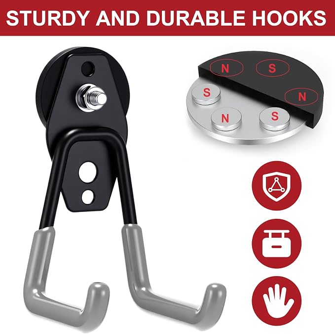 Landhoow 6 Pcs Large Magnetic Hooks Heavy Duty Garage Magnet Hooks Strong Storage Utility Magnetic Hangers with Anti Slip Rubber Coating for Indoor and Outdoor Hanging (Grey)