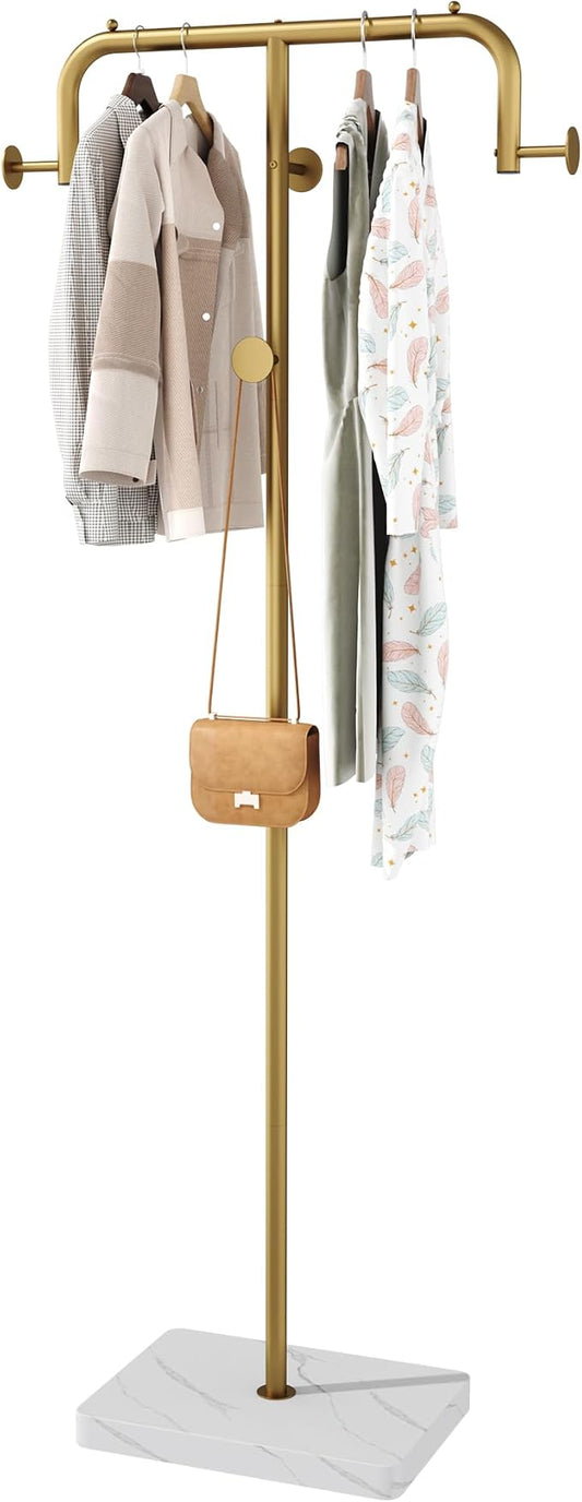 HOMEFORT Coat Rack, Freestanding Metal Coat Racks, Coat Tree Stand with 4 Hooks for Closet, Bedroom, Entryway, Living Room, Gold