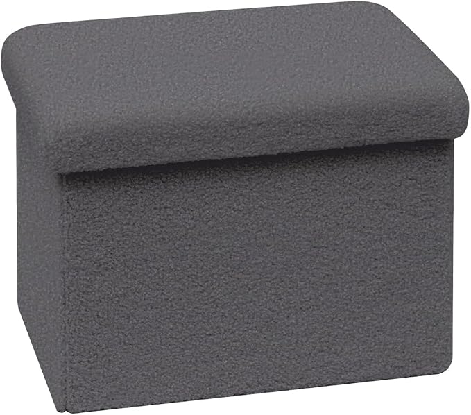 Small Ottoman with Storage, Sherpa Storage Ottoman Cube, Boucle Folding Foot Rest for Dorm, Living Room, Bedroom, Grey, 16.5"x12.6"x12.6"