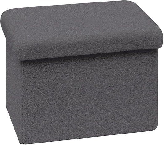 Small Ottoman with Storage, Sherpa Storage Ottoman Cube, Boucle Folding Foot Rest for Dorm, Living Room, Bedroom, Grey, 16.5"x12.6"x12.6"