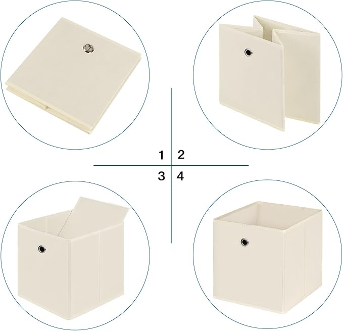 Fabric Cubes Storage Containers ,11 Inch Cloth Storage Cube Foldable Storage Bins Cubes Organizer Baskets with Handles for Shelf,Closet,Nursery,Set of 1,(Creamy-White)