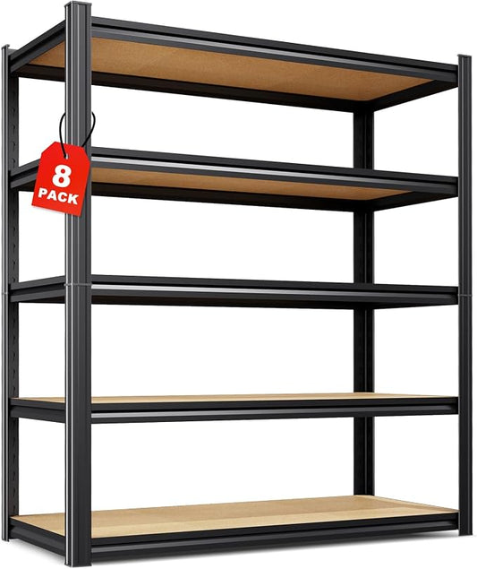 Set of 8 Garage Shelving-2050 lbs 5 Tier Storage Shelves,Adjustable Heavy Duty Metal Shelving Unit and Storage Large Rack,Utility Steel Shelf For Warehouse Industrial Pantry Basement 78"x46"x20"