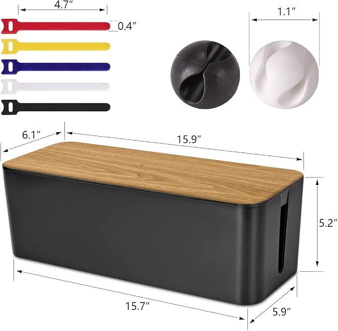 Tuwechen Cable Management Box, Large Cable Organizer Box to Hide Wires | Wooden Grain Design, TV & Desk Computer Wires Cord Hider, Desk Cord Organizer, Floor Outlet Hiders, for Home & Office, Black