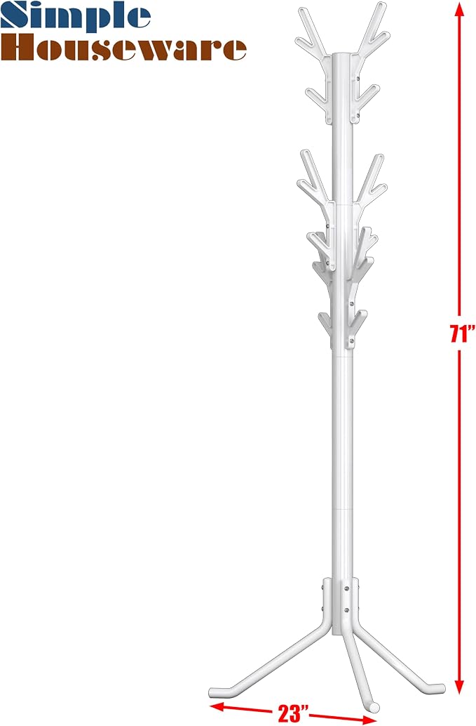 Simple Houseware Standing Coat/Hat Hanger Tree Shaped Rack, 18 Hooks, White | For Entryway, Bedroom, and Hallway