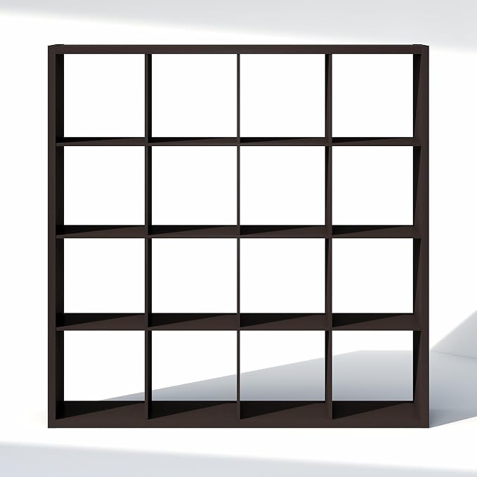 Furinno Cubic Extra Thick 16-Cube Closet Organizers and Storage, Dark Oak | 14.6 x 58 x 58 in, Open Shelf Closet Storage, Closet Organizer, for Wardrobe, Bedroom, Living Room