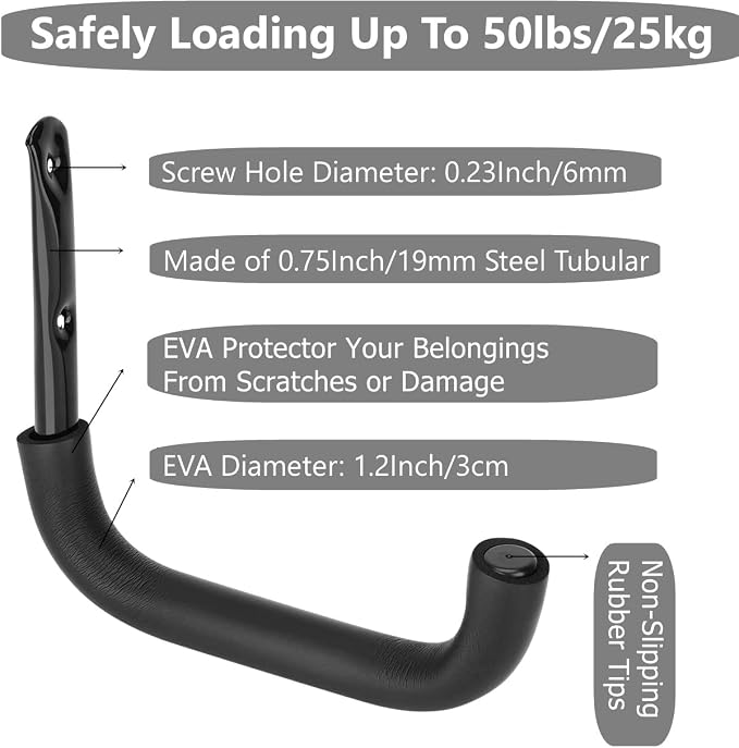 6 Pack Heavy Duty Garage Storage Ladders Hooks, 10 Inch Wall Mount Storage Garage Hangers for Bikes, Garden Tools, Chair, Hose
