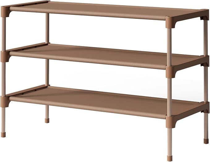 Kitsure Shoe Rack - Non-Woven Shoe Rack Shelf, 27.5" Wide - 3 Tier, Brown | Shoe Organizer for Closet, Entryway, Garage, Stackable Shoe Shelves, college dorm&apartment essentials