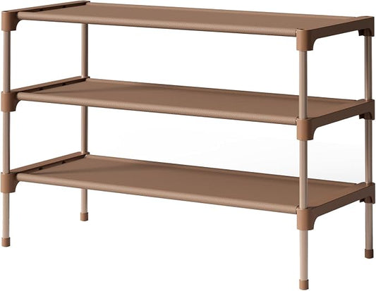 Kitsure Shoe Rack - Non-Woven Shoe Rack Shelf, 27.5" Wide - 3 Tier, Brown | Shoe Organizer for Closet, Entryway, Garage, Stackable Shoe Shelves, college dorm&apartment essentials