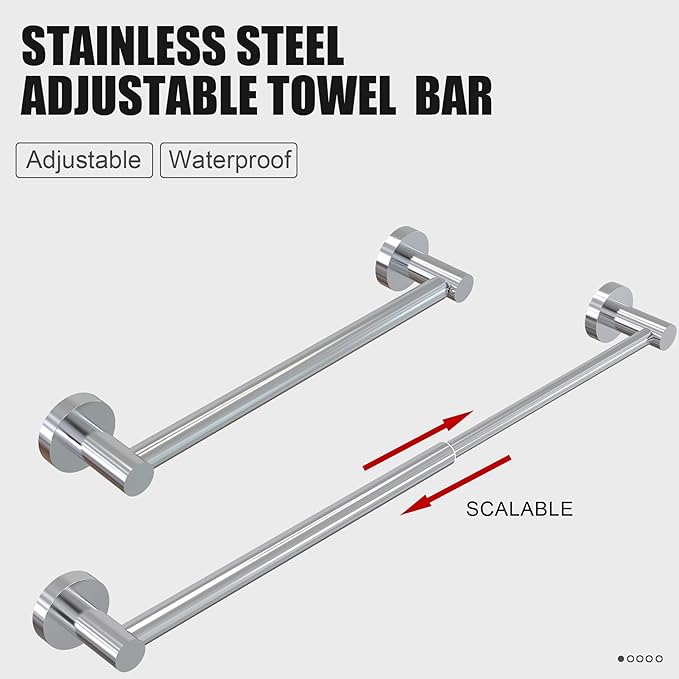 Towel Bar - Adjustable 304 Stainless Steel Towel Holder for Bathroom | Sturdy and Rustproof Wall Mounted Towel Rack for Bathroom Accessories(11.8inch-22.6inch) , Polished Silver