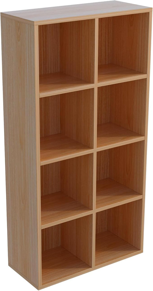 OSCHF 8-Cube Storage Shelf Bookcase, Oak | Wooden 4-Tier Open Bookshelf, Fits 11×11" Bins, Vertical or Horizontal Use, Full Back Panels, For Home Office