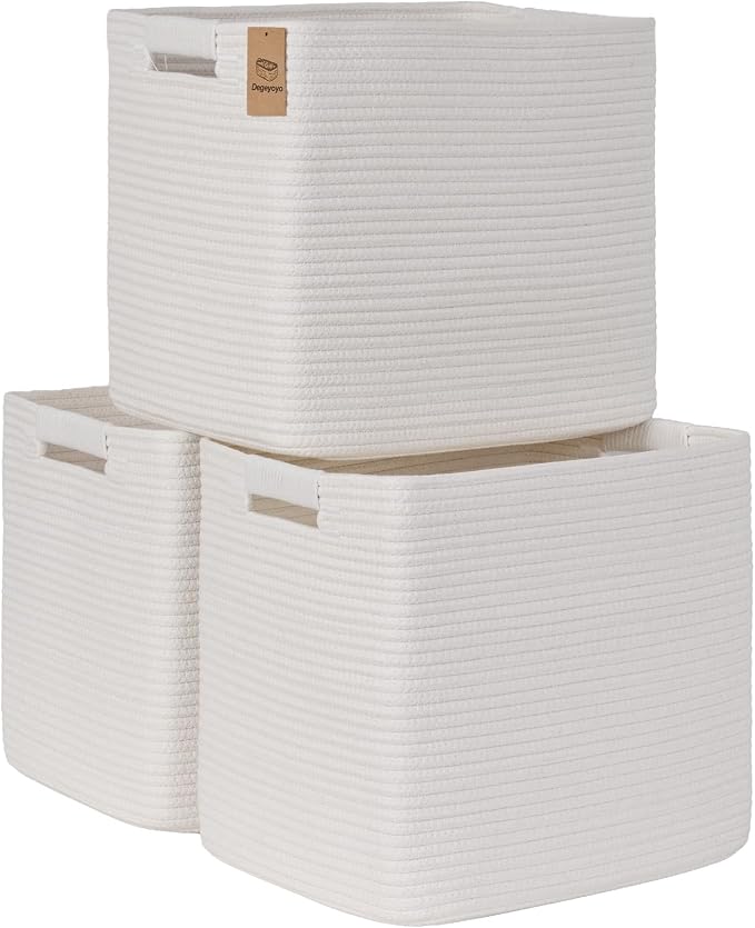 15×13 Inch Storage Cubes, 3 Pack Cube Storage Bins for Organizing, Cotton Rope Woven Baskets for Shelves, Bathroom, Kids Room, Closets, Baby Nursery