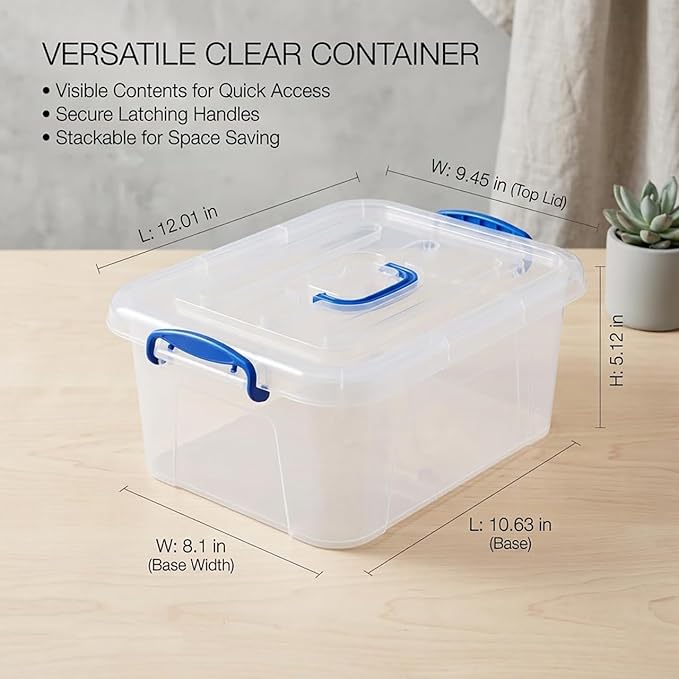 9 Quart Clear Storage Latch Bins with Lids/Handle, Plastic Clear Stackable Box, 9-Liter (2 Pack)