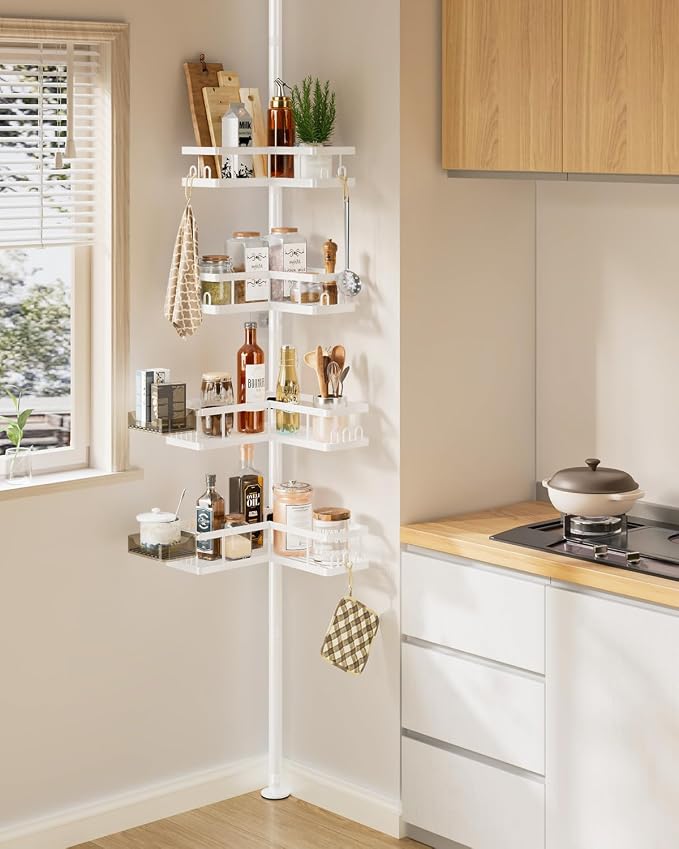 YASONIC Corner Shower Caddy Tension Pole, 25.7-109.1in Adjustable Shower Shelves, Rust-Resistant Shower Organizer, No-Drill 3-Step Installation, Bathroom Shelves for Renters & Family, White