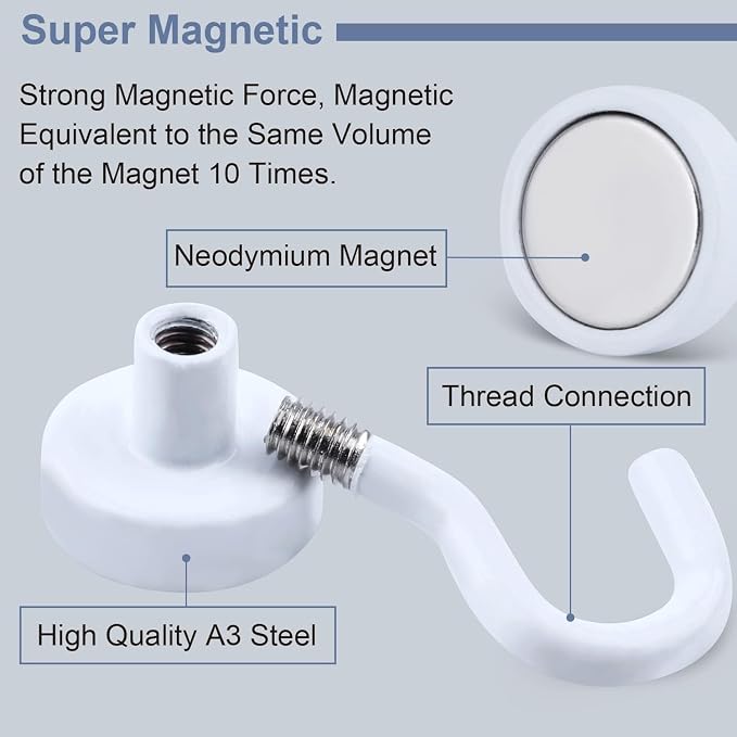 DIYMAG Magnetic Hooks 75pcs 30lbs Cruise Essentials 2026 Magnet Hook White | Neodymium Heavy Duty Strong Magnets Hanging Ship Cabins Refrigerator Fridge Classroom Beach Vacation Kitchen Grills Home Tool