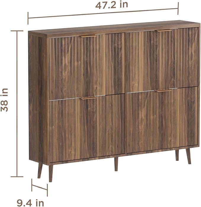 Shoe Cabinet Storage,Modern Freestanding Organizer with 4 Flip Drawers,Narrow Shoe Rack Cabinet for Entryway,Walnut