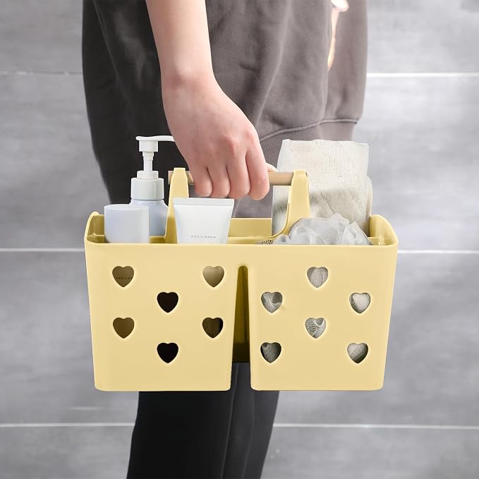Portable Shower Caddy Plastic Shower Basket Organizer with Handle, Yellow | Divided Bathroom Caddy Storage Cleanning Caddy Tote for College, Dorm Room, Kitchen