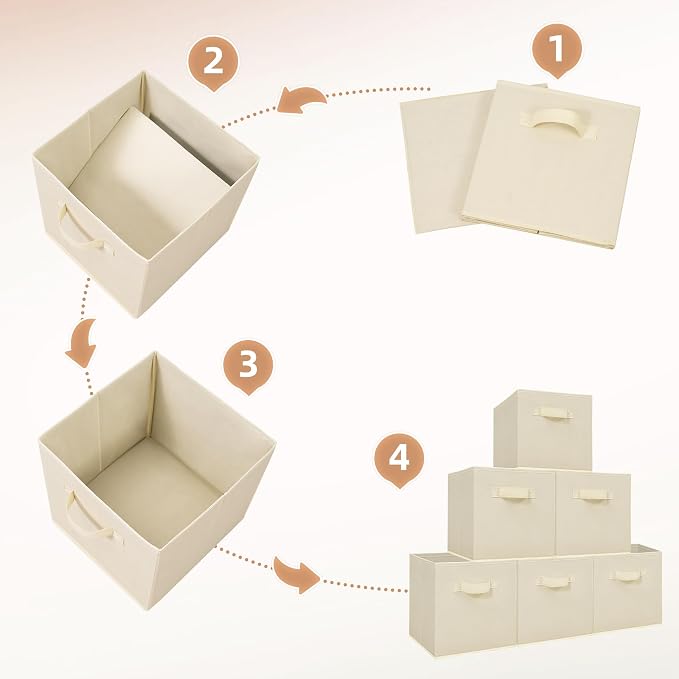 STORAGE MANIAC Storage Cubes, 11 Inch Collapsible Storage Bins with Handles, 8 Pack Fabric Foldable Bins for Organization, Durable Storage Bins for Closet, Shelves, Offices, 8-Pack Beige