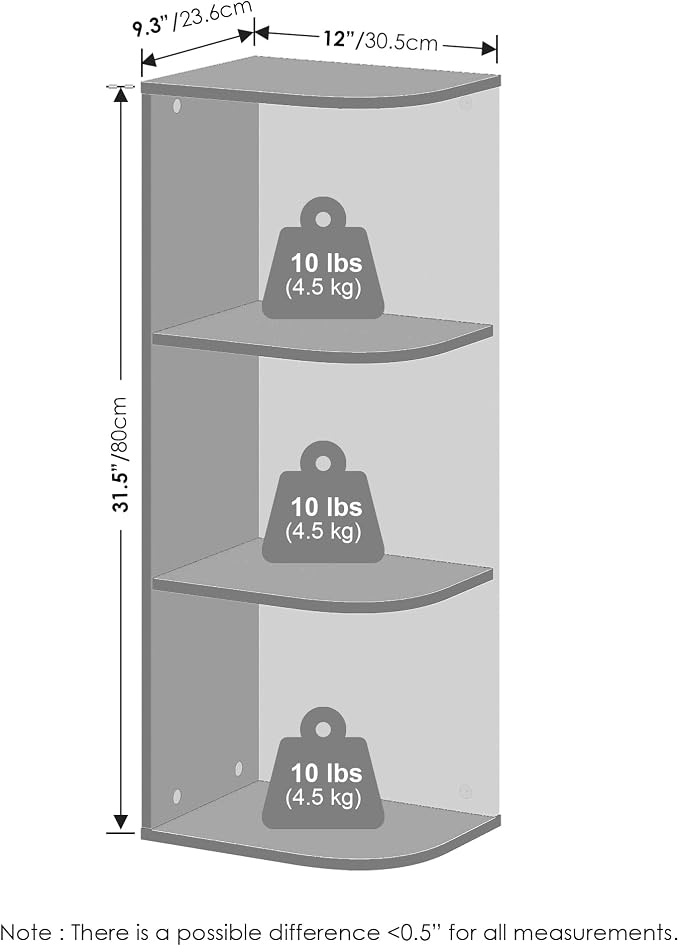 Furinno Reed Corner Shelf, 3-Tier Corner Bookshelf, Book Shelf, Corner Shelves, Storage Rack, for Organization and Storage, Home Office, Living Room, Blackwood